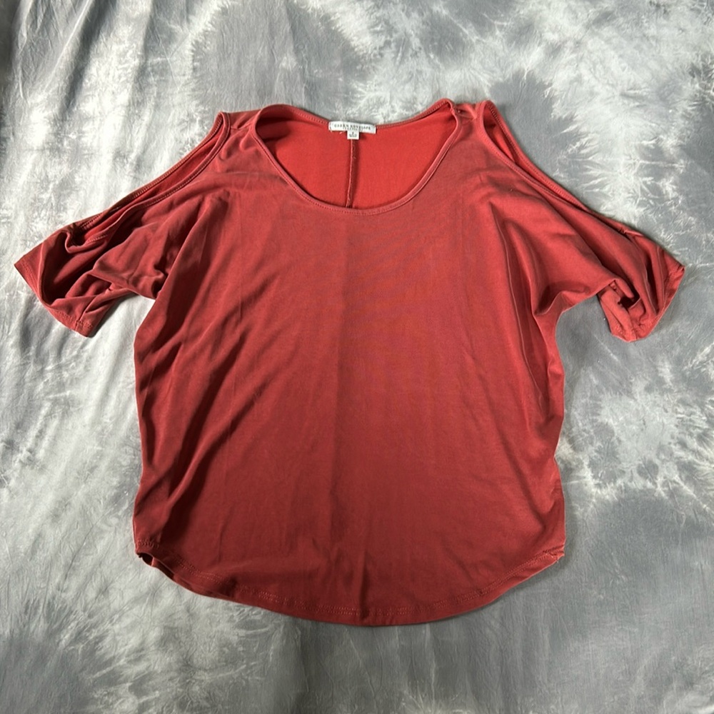 Green Envelope Blouse Rust Red Orange Open Shoulder